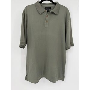 Baracuta Mens Silk Cotton Knit Polo Shirt Large Sage Green Short Sleeve Ribbed